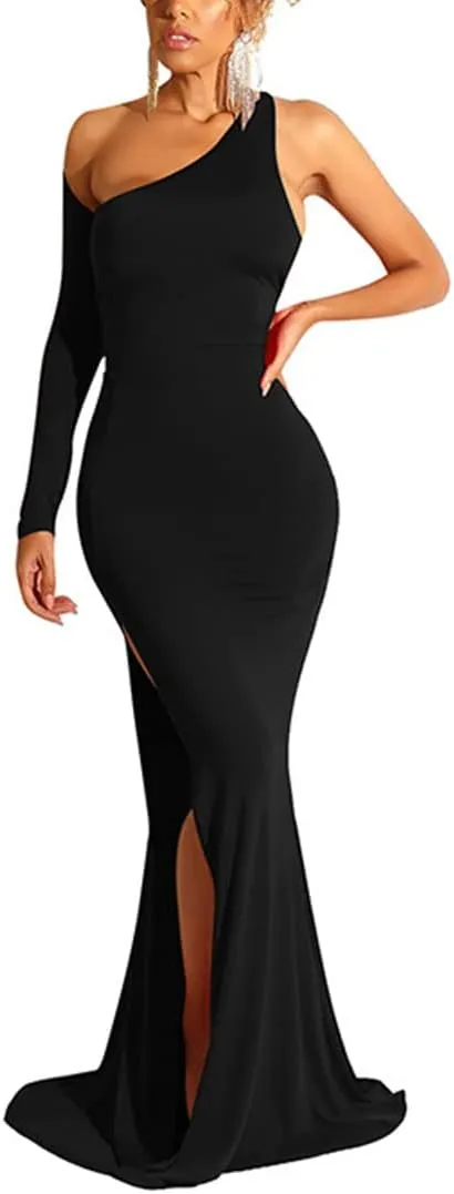 TICBRY Women's Sexy Elegant One Shoulder Backless Floor Length Long Maxi Dress