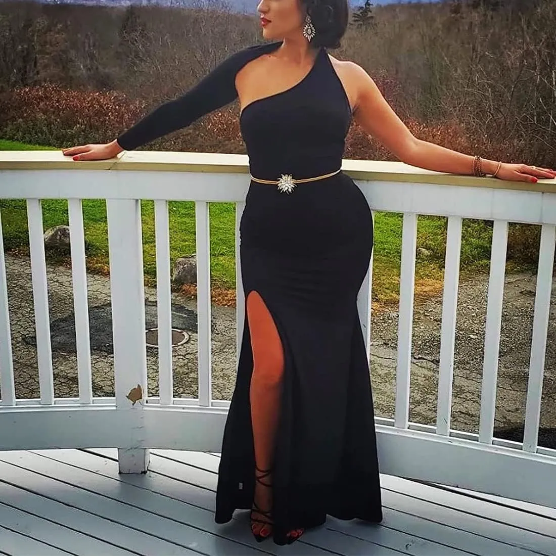 TICBRY Women's Sexy Elegant One Shoulder Backless Floor Length Long Maxi Dress