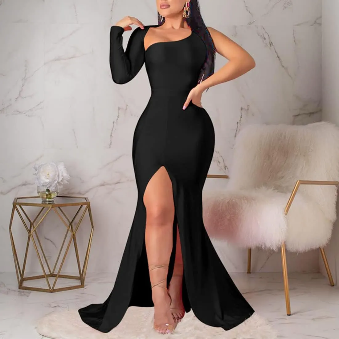 TICBRY Women's Sexy Elegant One Shoulder Backless Floor Length Long Maxi Dress