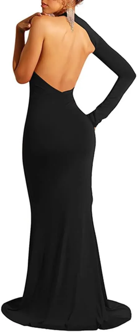 TICBRY Women's Sexy Elegant One Shoulder Backless Floor Length Long Maxi Dress