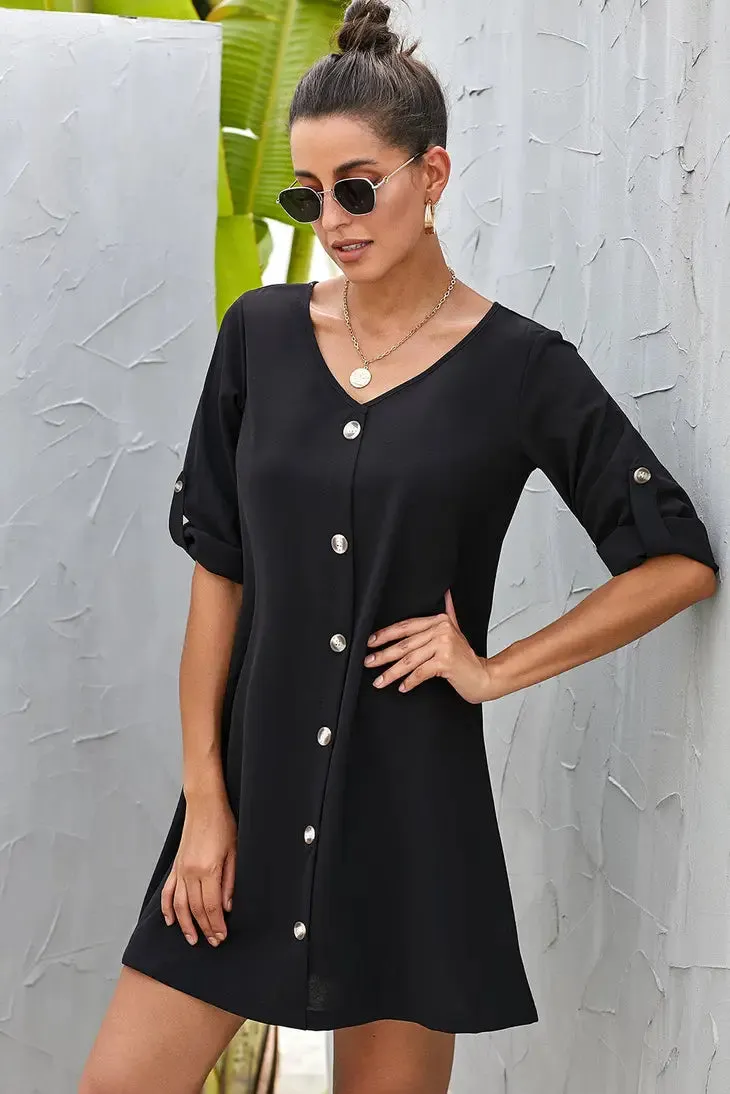 Treschic Buttoned V-Neck Dress Style T3236S