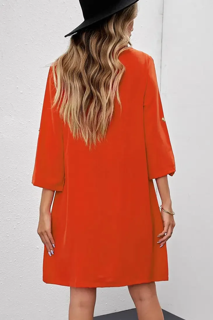 Treschic Buttoned V-Neck Dress Style T3236S