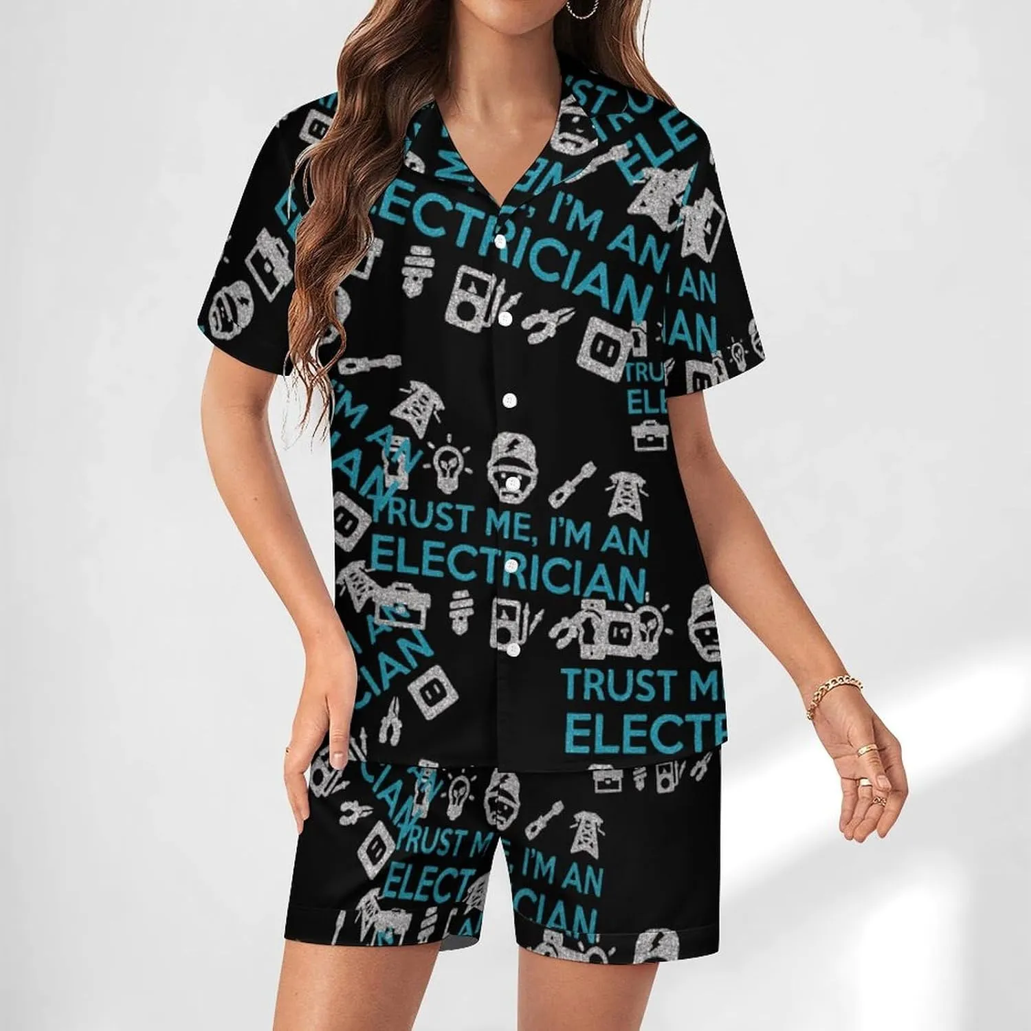 Trust Me I'm An Electrician Women's Pajamas Set Loungewear 2 Piece Sleepwear Short Sleeve Top Shorts