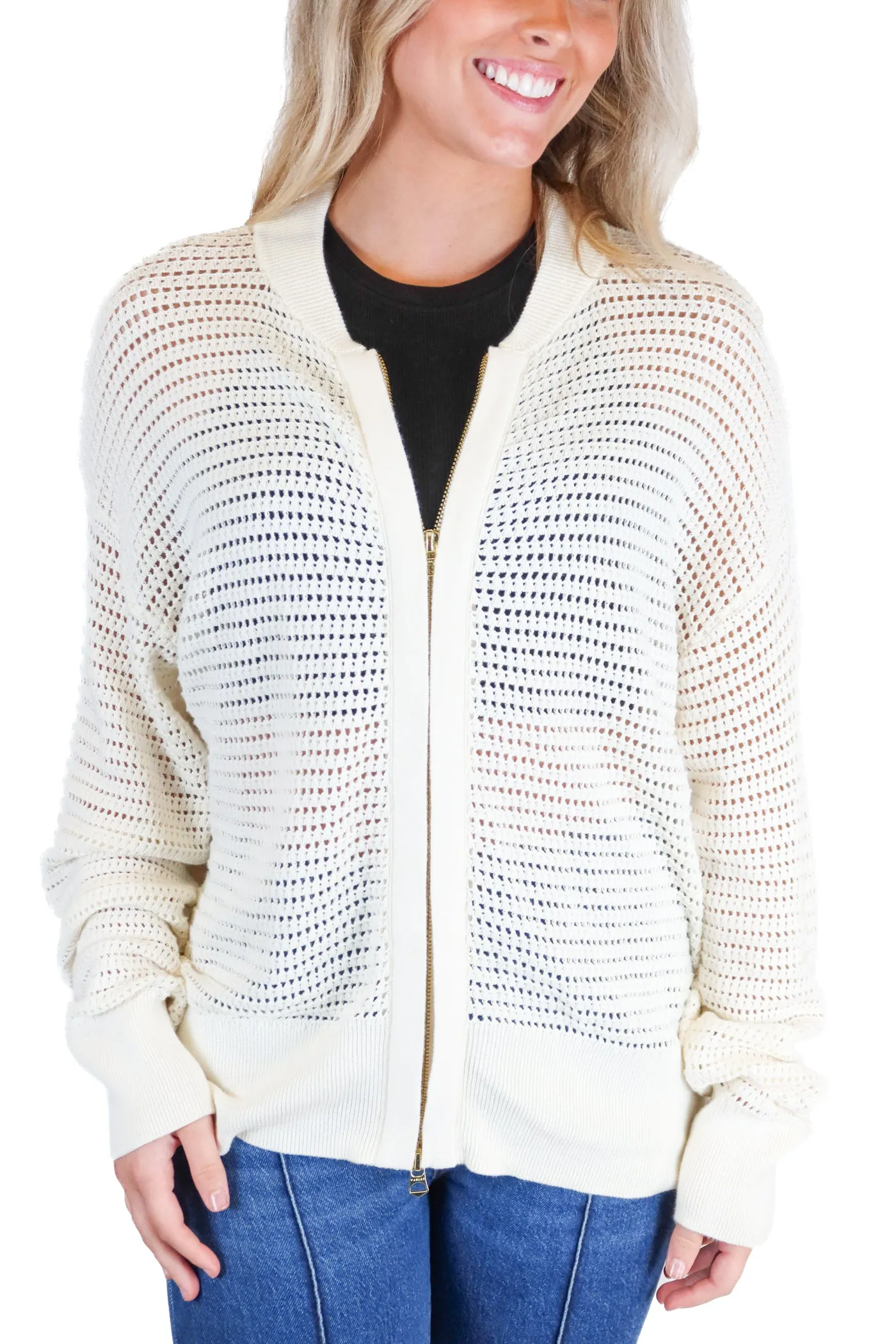Varley Off White Open Knit Sweater Jacket (S; retail $178)