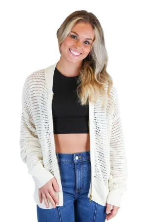 Varley Off White Open Knit Sweater Jacket (S; retail $178)