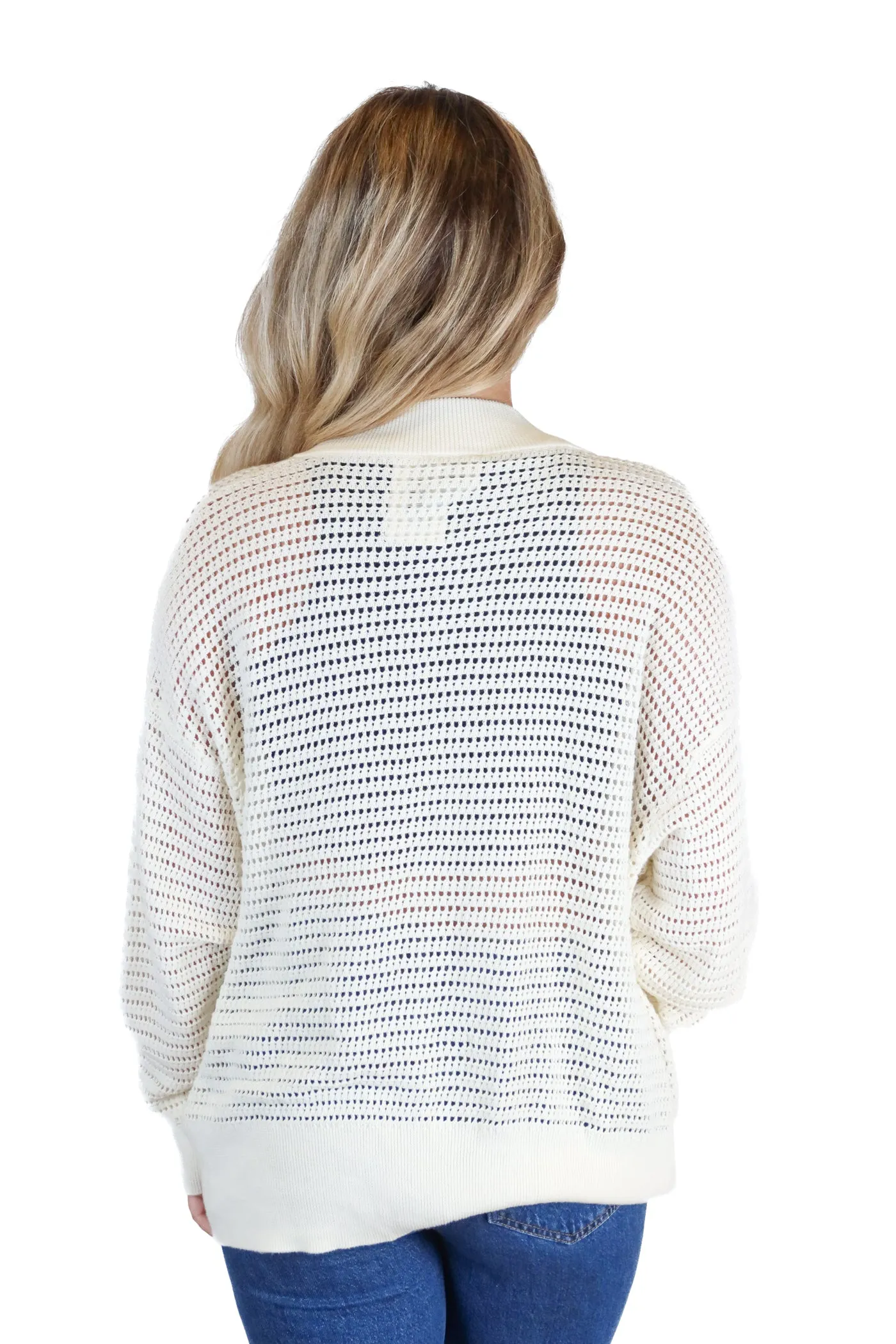 Varley Off White Open Knit Sweater Jacket (S; retail $178)
