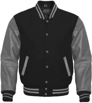 Varsity Jacket Letterman Baseball Jacket Wool body and Cowhide Leather Sleeves 22 Color Options