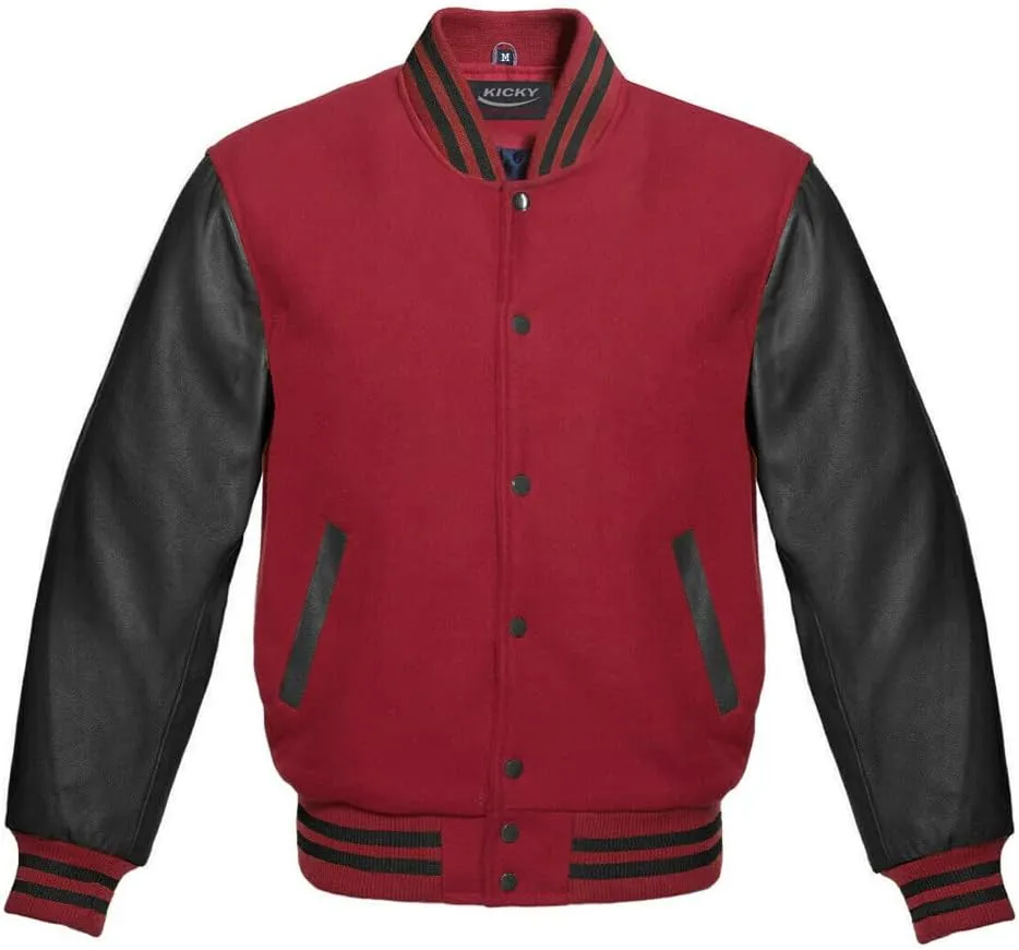 Varsity Jacket Letterman Baseball Jacket Wool body and Cowhide Leather Sleeves 22 Color Options