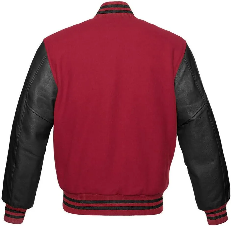 Varsity Jacket Letterman Baseball Jacket Wool body and Cowhide Leather Sleeves 22 Color Options