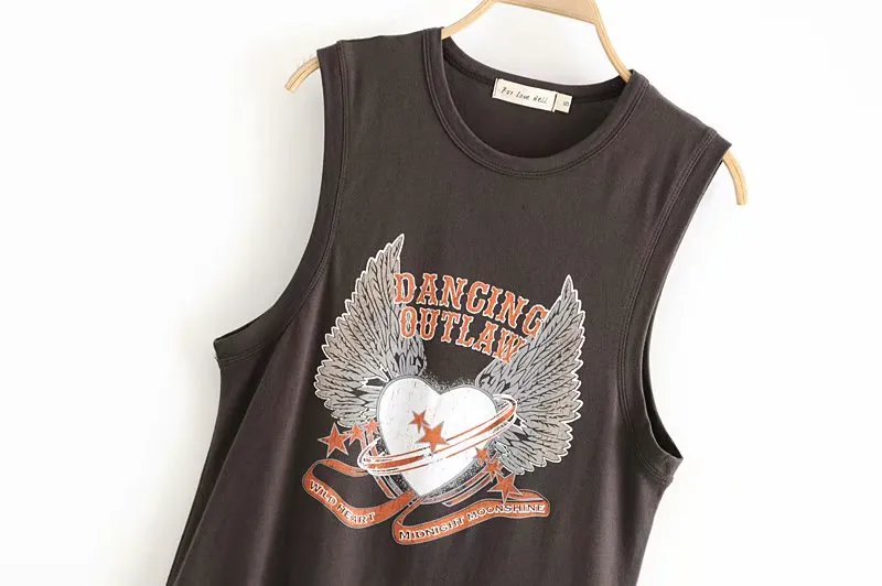 Vintage chic fashion women sleeveless cartoon print tanks loose Camo tank tops collar vest short version camis female festival
