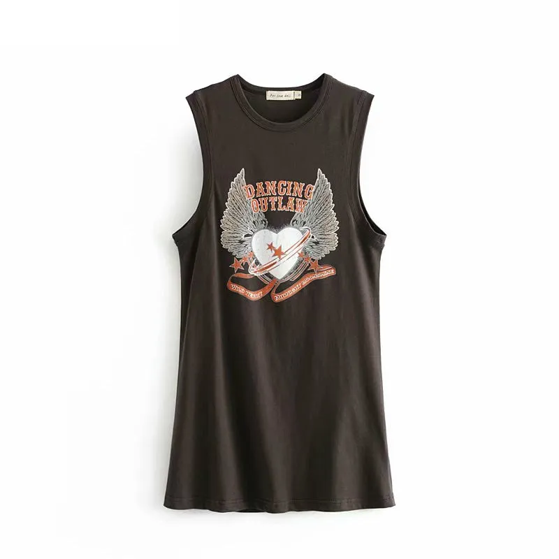 Vintage chic fashion women sleeveless cartoon print tanks loose Camo tank tops collar vest short version camis female festival