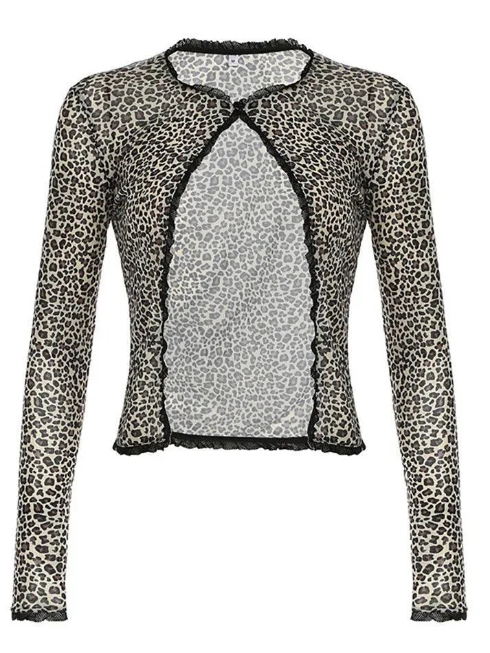 Wenkouban-Spring Casual Outfits Y2K Outfits Leopard Lace Long Sleeve Cardigan