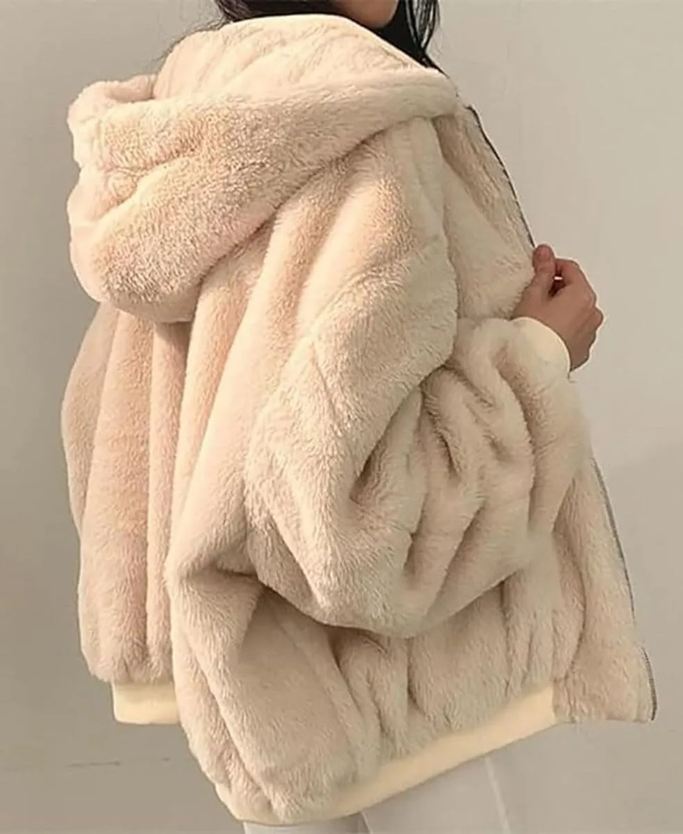 Winter Hoodies for Women Warm Reversible Jacket Oversized Fleece Short Coats Jackets