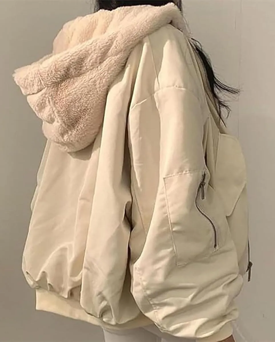 Winter Hoodies for Women Warm Reversible Jacket Oversized Fleece Short Coats Jackets