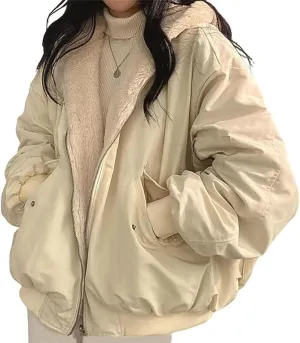 Winter Hoodies for Women Warm Reversible Jacket Oversized Fleece Short Coats Jackets