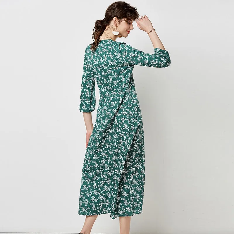 Women Elegant V Neck Long Shirt Dress Autumn