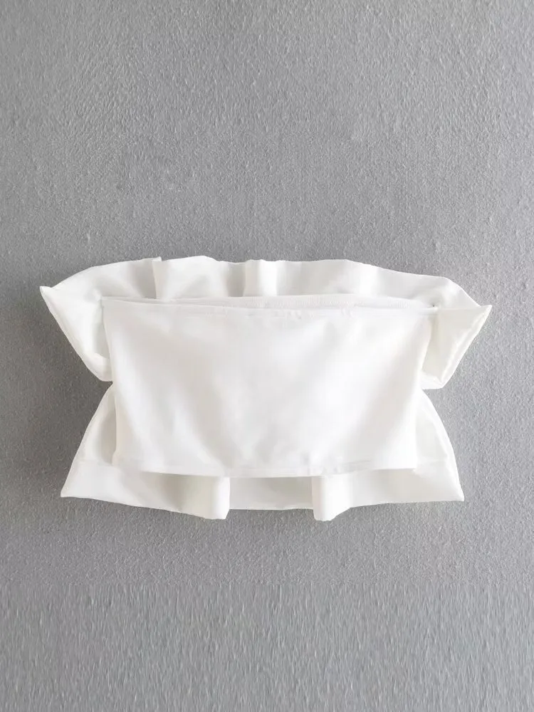 Women Fashion Sexy Pleats Tank Tops Female Chic Camis Solid Sleeveless Backless Party Chic Crop Top