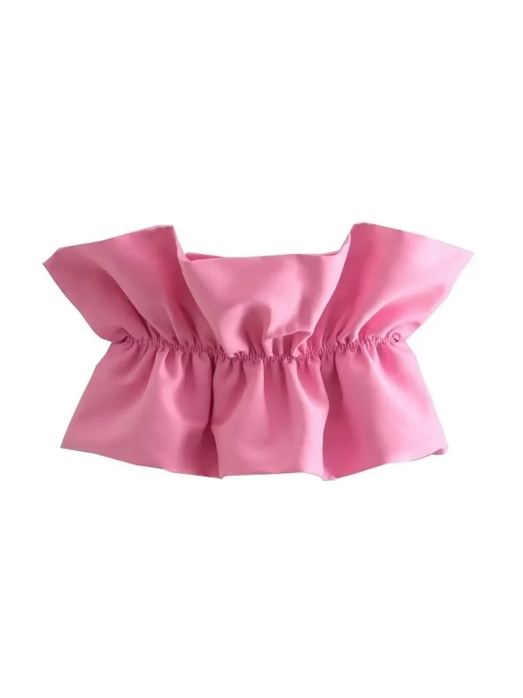 Women Fashion Sexy Pleats Tank Tops Female Chic Camis Solid Sleeveless Backless Party Chic Crop Top