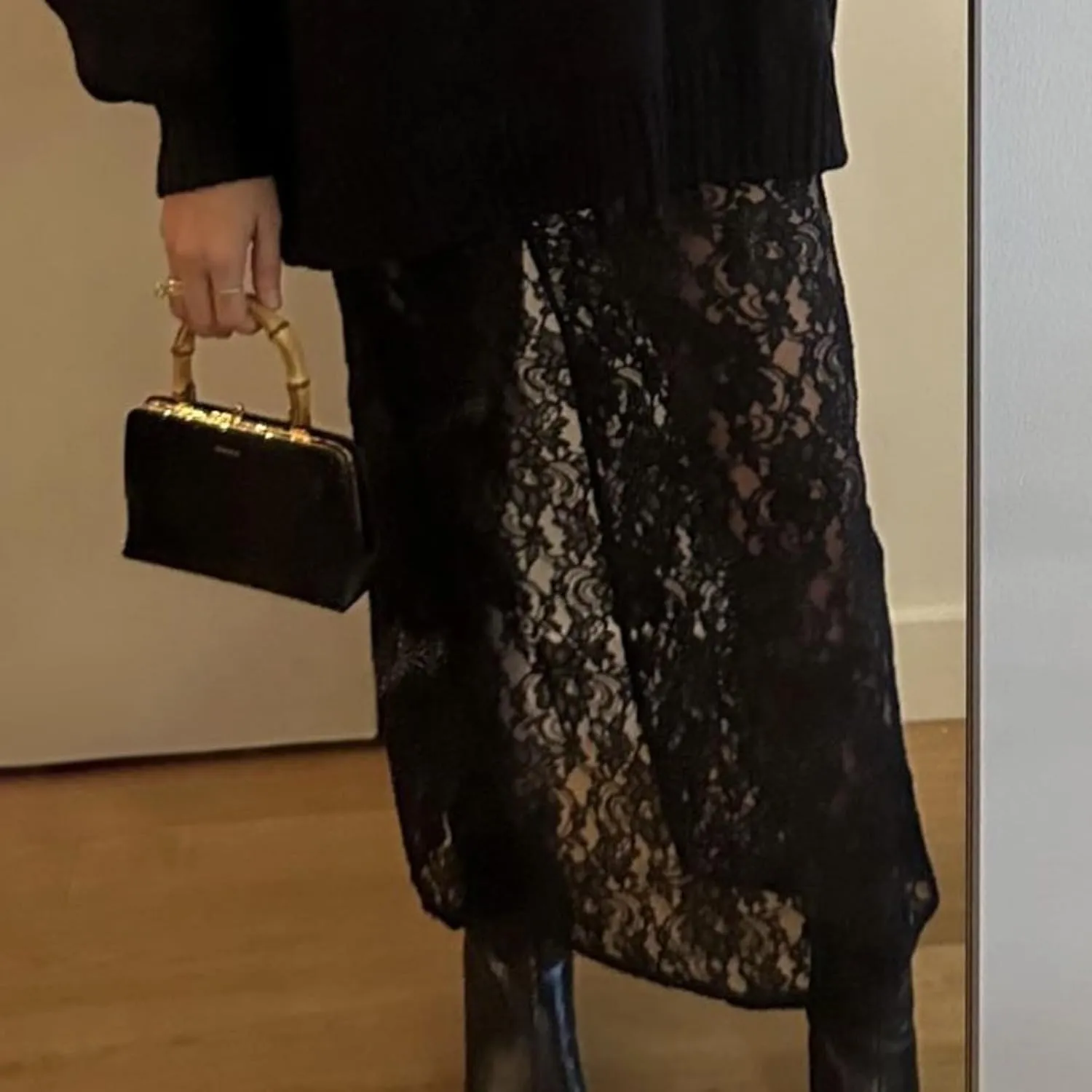 Women Lace Maxi Skirts Y2k High Waist Sheer Mesh Long Skirt Boho See Through Slim Fit Midi Skirt Streetwear