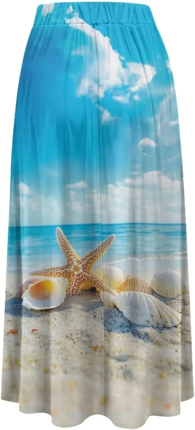 Women Long Skirt Casual A Line Ruffle Swing Flowy Skorts with Side Pokcet and Elastic Band S-XXL