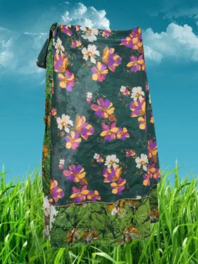 Womens Beach Short Wrap Skirt Black Printed Skirts One Size