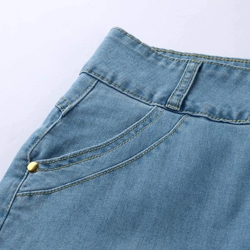 Women's Casual High Waisted Solid Denim Jean Skirt Maxi Long Flared A Line Raw Hem Trendy Midi Jean Skirt Trend Skirt