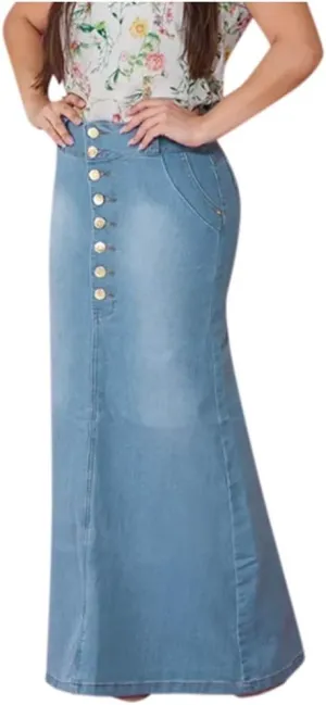 Women's Casual High Waisted Solid Denim Jean Skirt Maxi Long Flared A Line Raw Hem Trendy Midi Jean Skirt Trend Skirt