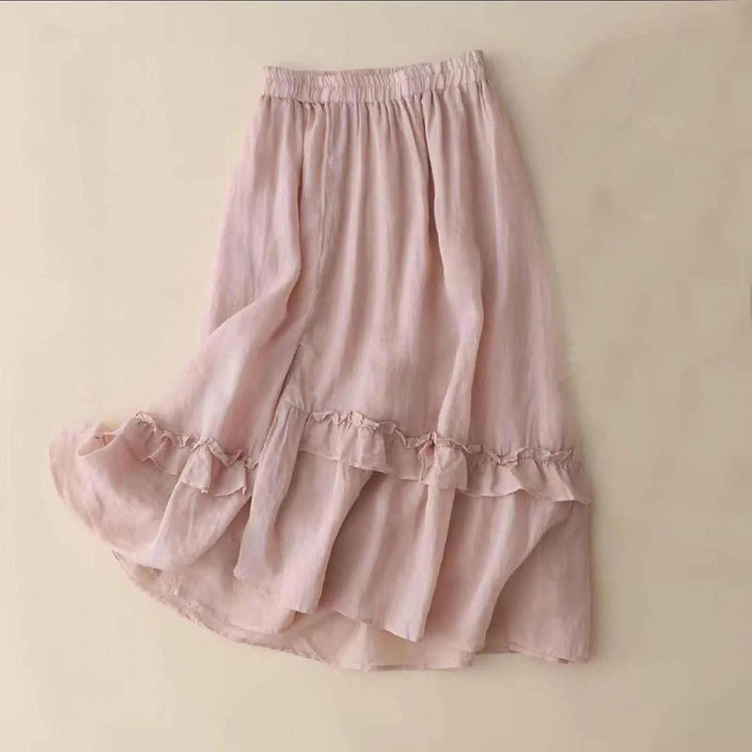 Women's Girls Elastic Waist Long Flowy Bohemian Cotton Casual Maxi Skirt for Summer Beach Holiday