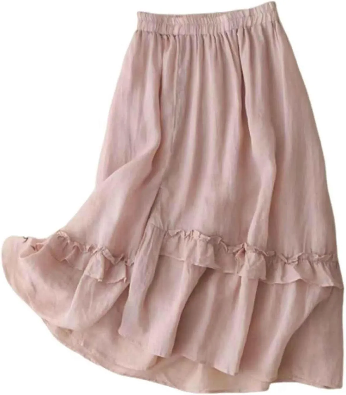 Women's Girls Elastic Waist Long Flowy Bohemian Cotton Casual Maxi Skirt for Summer Beach Holiday