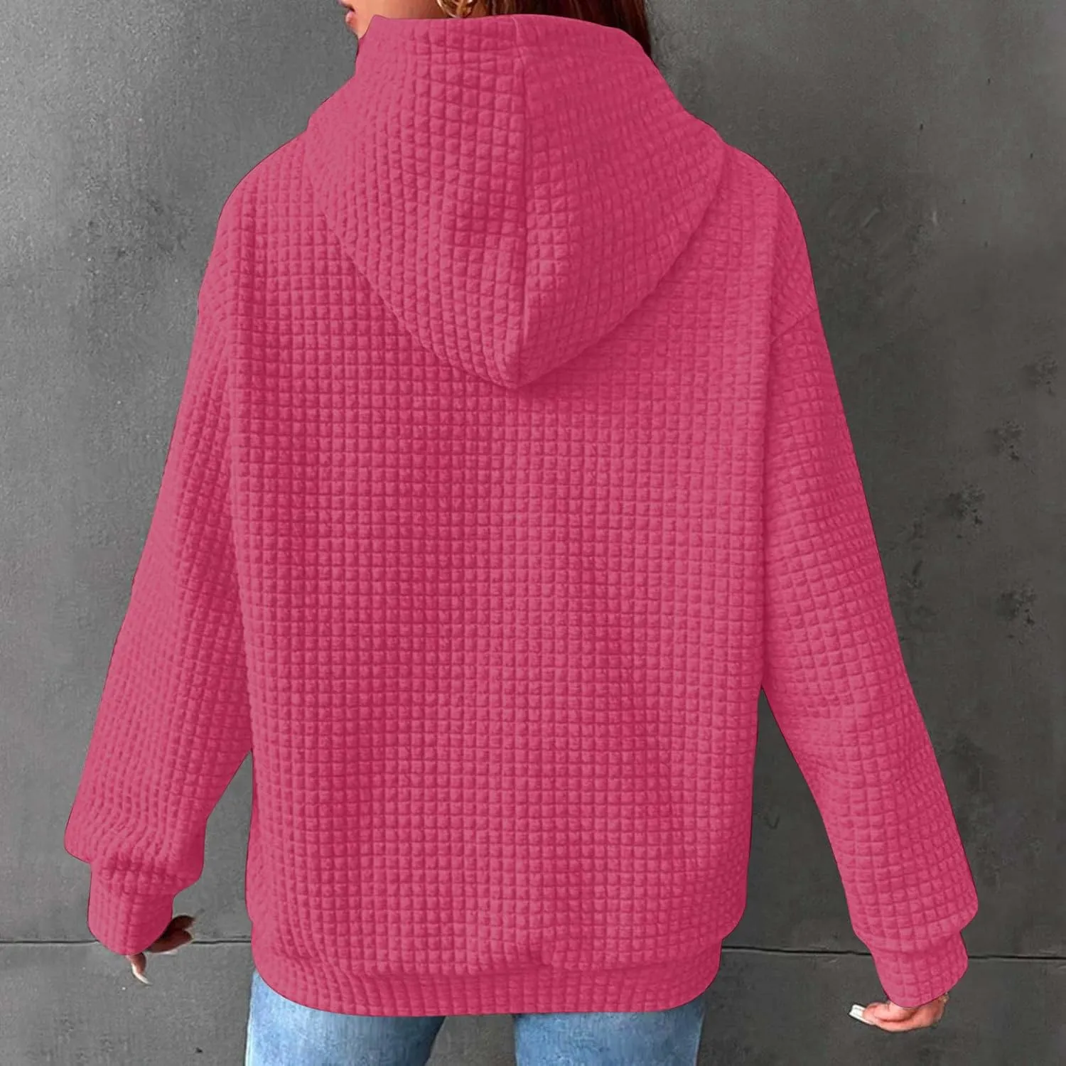 Womens Hoodies Fashion Solid Color Tops Long Sleeve Casual Loose Fitted Sweatshirt Pocket Drawstring Pullover