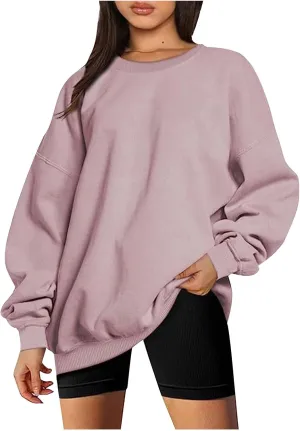 Womens Loose Fashion Blouse Long Sleeves Round Neck Solid Color Sweatshirt Fitted Tops Pullover Casual Hoodies