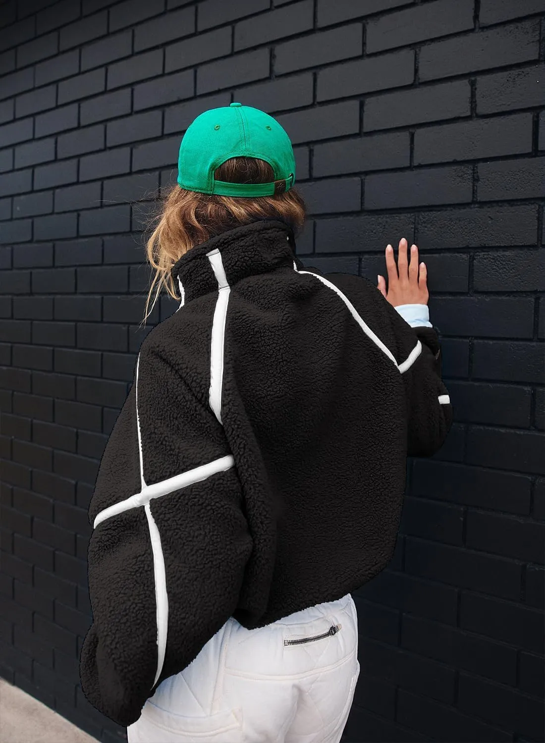 Women's Oversized Fleece Sweatshirt Long Sleeve Half Zip Sherpa Hoodie Fleece Pullover Top With Pockets
