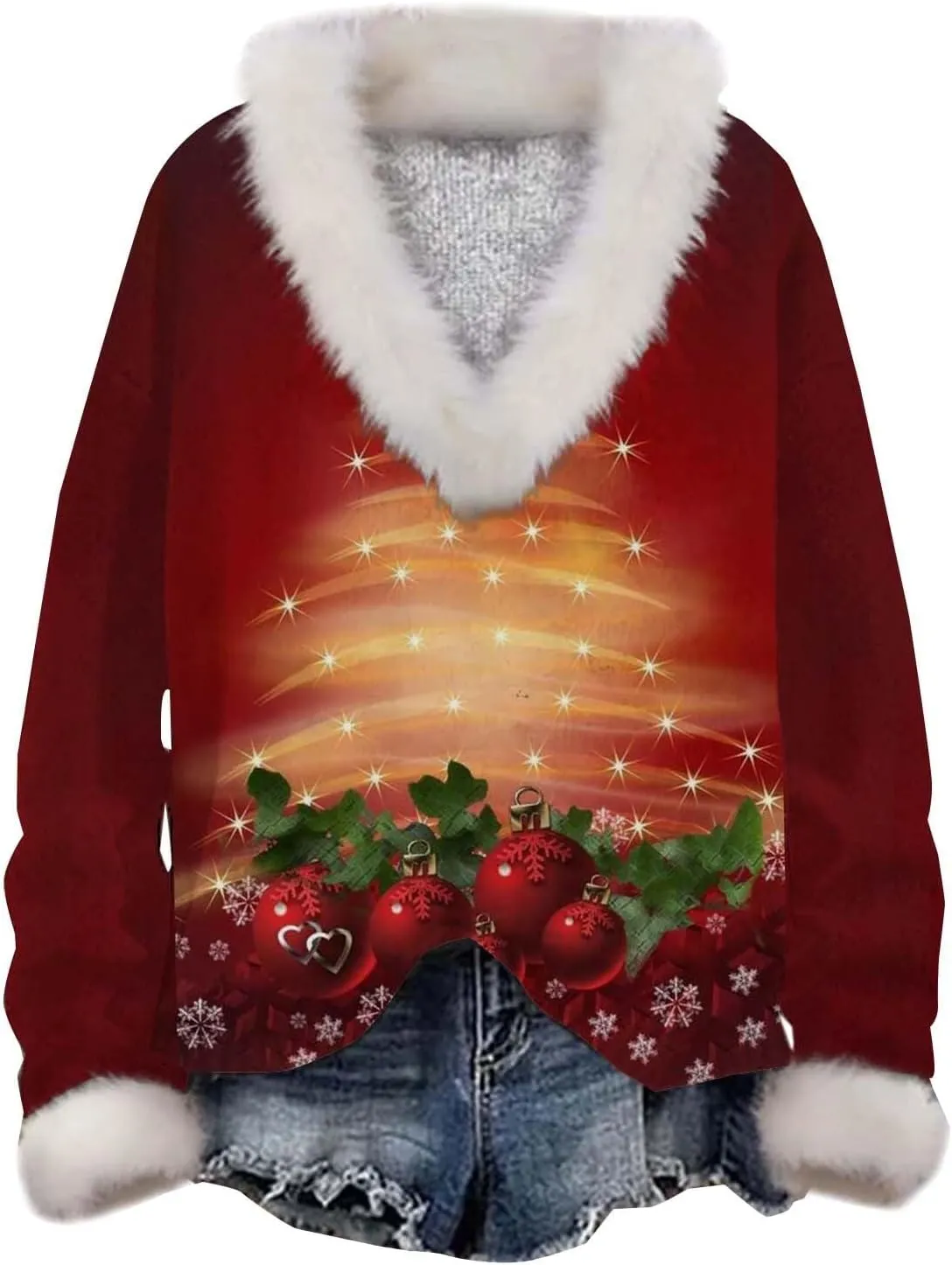 Womens Oversized Sweatshirt Loose V Neck Fleece Long Sleeve Pullovers Waffle Knit Winter Warm Tops Blouses Clothes