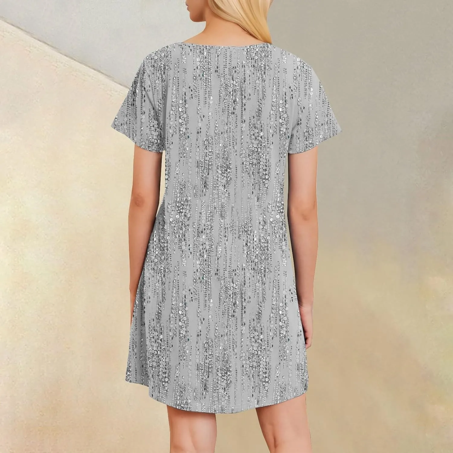 Women's Sequin Short Sleeve Dress Elegant Sparkling Party Mini Dress for Evening, Club, and Cocktail Events