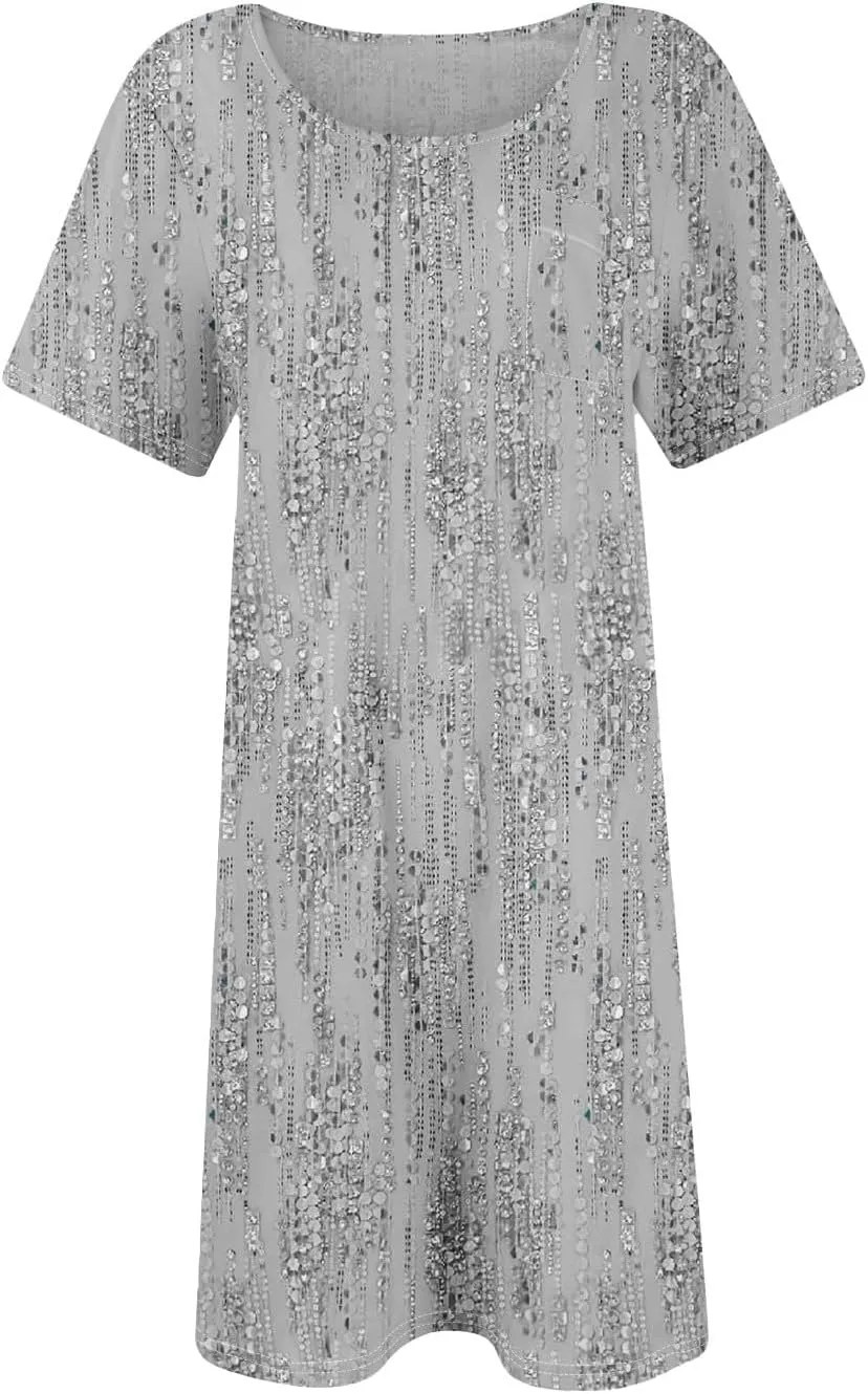 Women's Sequin Short Sleeve Dress Elegant Sparkling Party Mini Dress for Evening, Club, and Cocktail Events