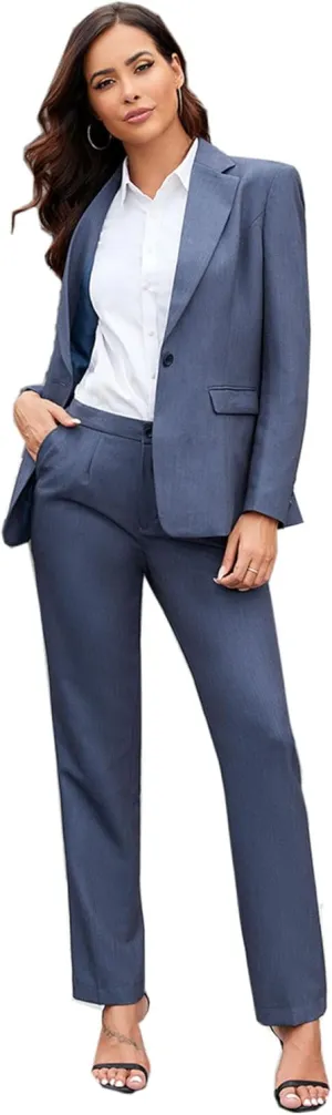 Women's Suits for Work Professional, 2 Piece Office Work Suit Set, Slim Fit One Button Blazer Jacket and Pants Set