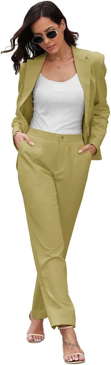 Women's Suits for Work Professional, 2 Piece Office Work Suit Set, Slim Fit One Button Blazer Jacket and Pants Set