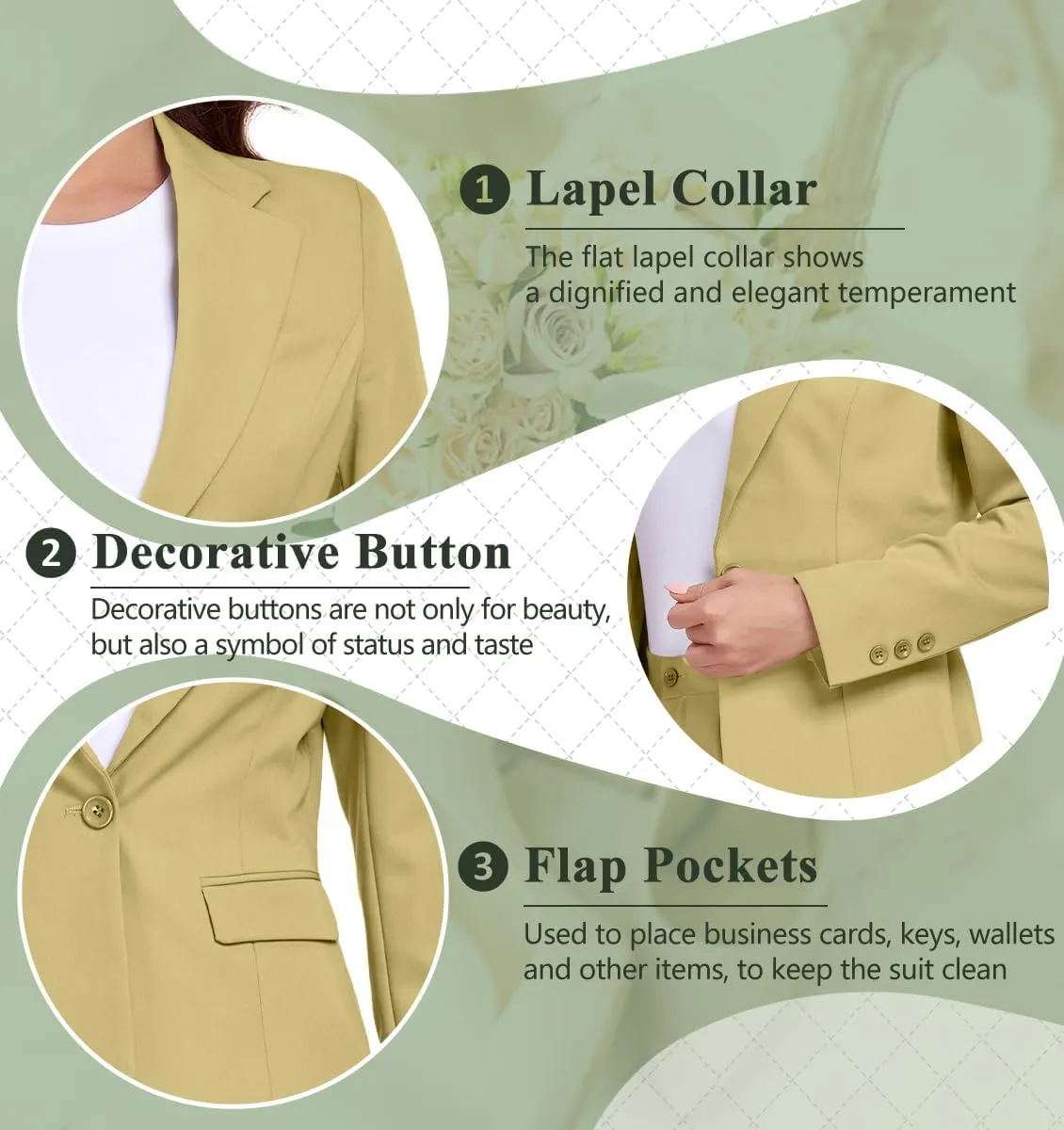 Women's Suits for Work Professional, 2 Piece Office Work Suit Set, Slim Fit One Button Blazer Jacket and Pants Set
