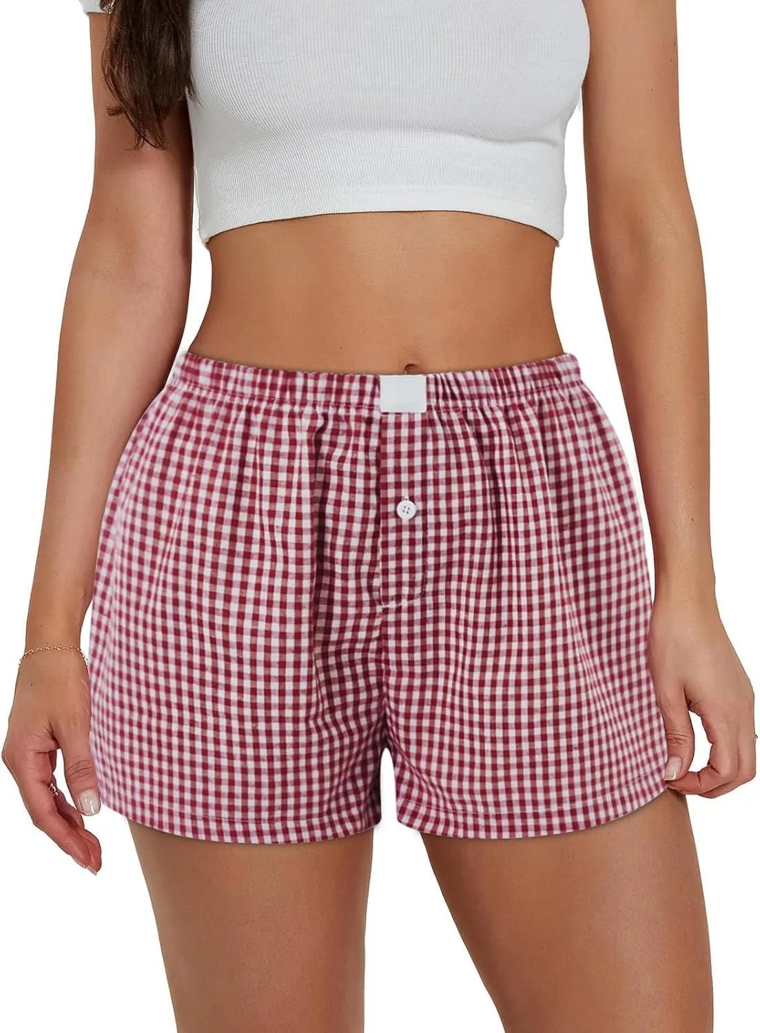 Womens Y2k Plaid Shorts Women Cute Lounge Pajama Sleep Comfy & Casual Gingham PJ Boxer Shorts