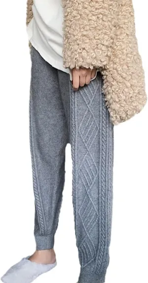 YIOLEAMP Winter Thicken Women Harem Pants, Casual Drawstring Twisted Knitted Pants, Chic Warm Sweater Trousers