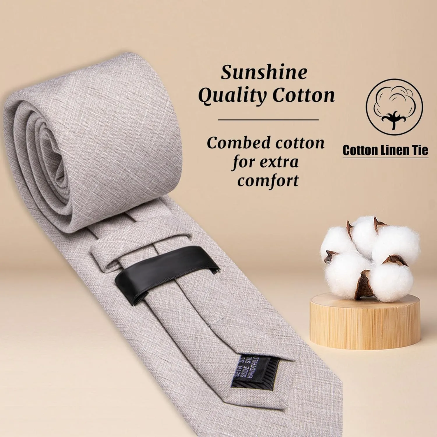 YOHOWA Extra Long Ties for Men Solid Color Cotton Wool Necktie and Pocket Square Cufflinks Tie Clip Sets Business Wedding