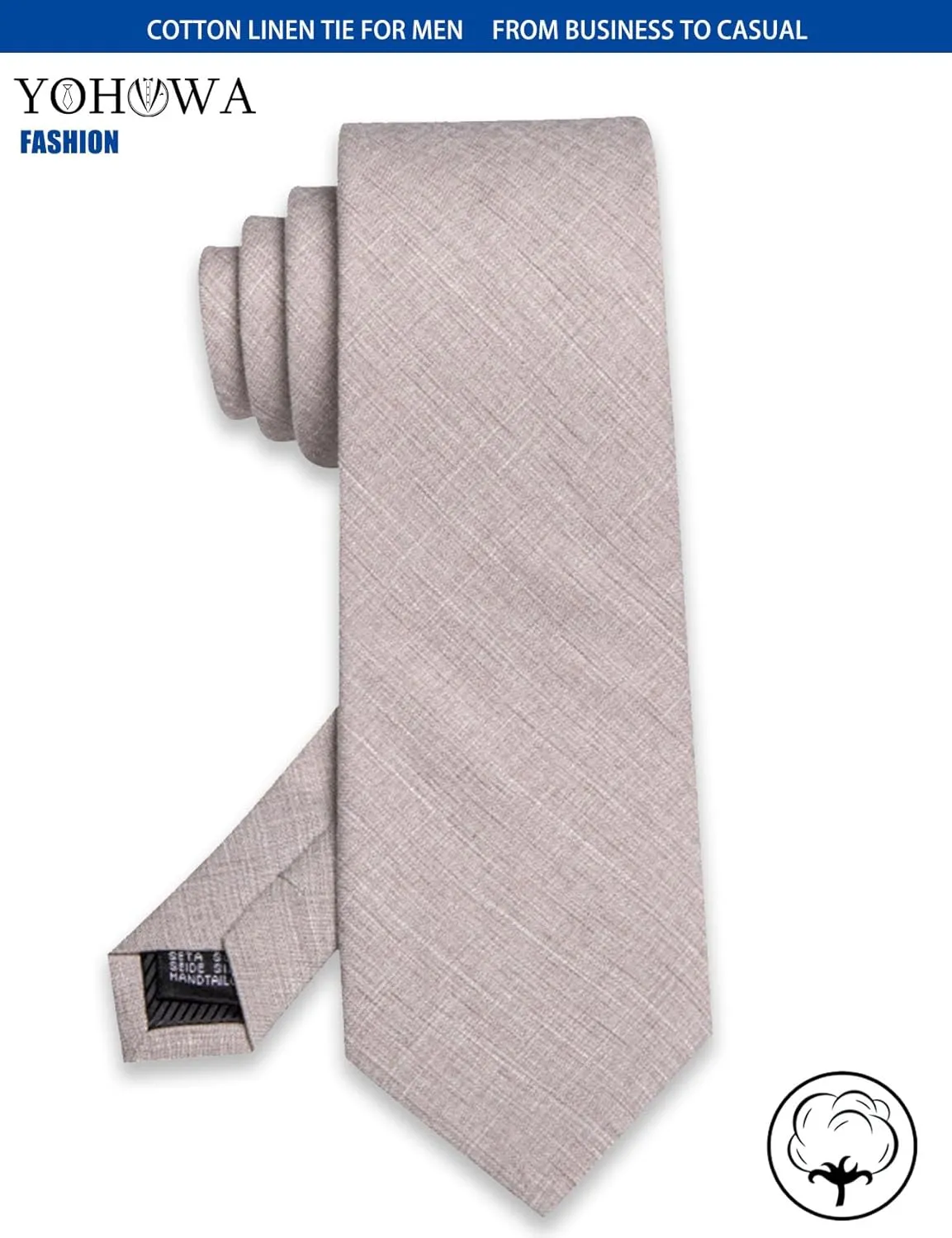 YOHOWA Extra Long Ties for Men Solid Color Cotton Wool Necktie and Pocket Square Cufflinks Tie Clip Sets Business Wedding