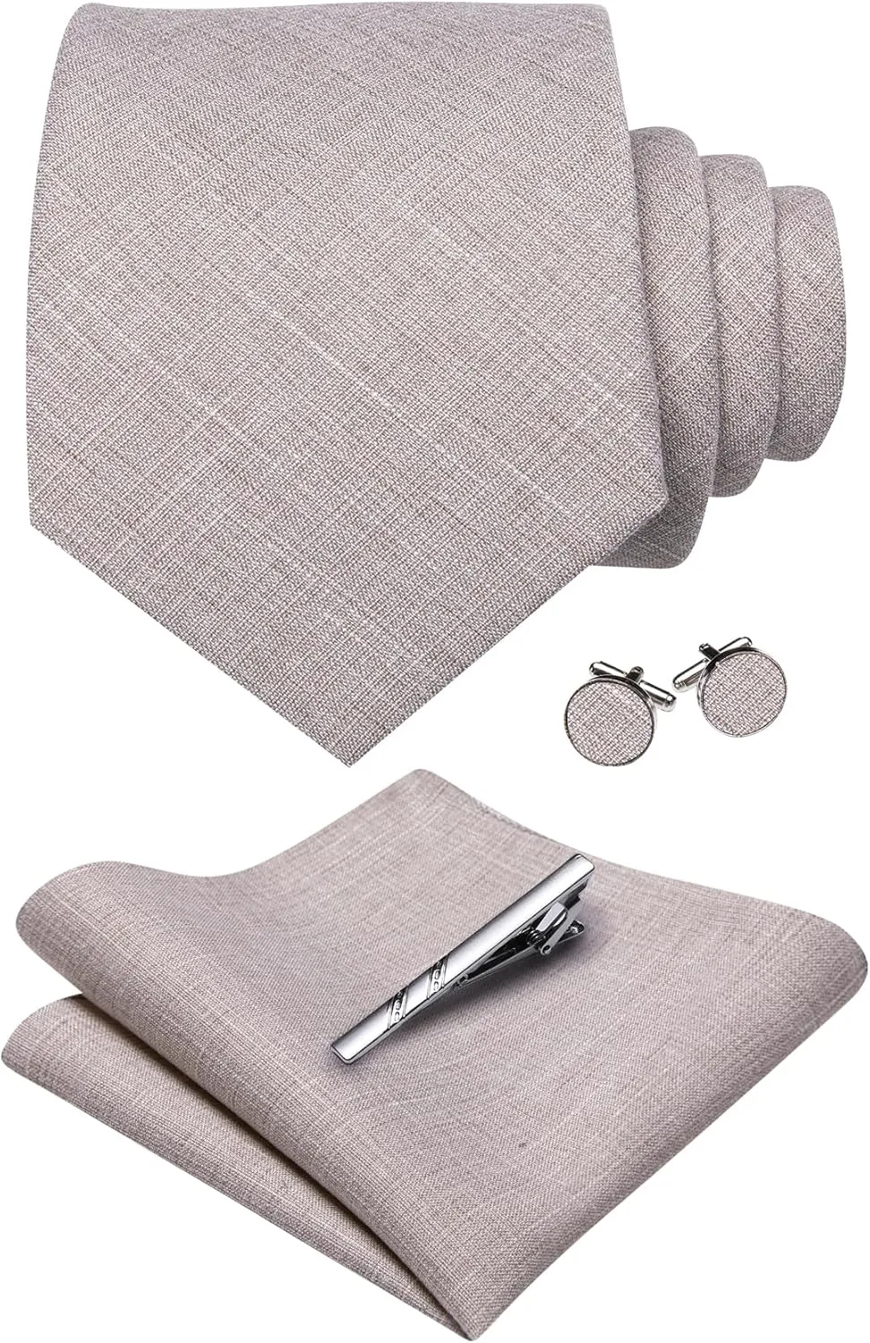 YOHOWA Extra Long Ties for Men Solid Color Cotton Wool Necktie and Pocket Square Cufflinks Tie Clip Sets Business Wedding