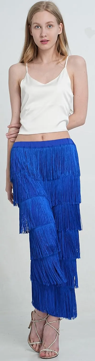 ZBH1985 Women's Latin Dance Pants Tassel Ballroom Dance Professional Black Adult Fringe Rumba Tango Salsa Practice Pants