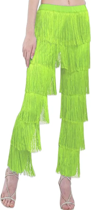 ZBH1985 Women's Latin Dance Pants Tassel Ballroom Dance Professional Black Adult Fringe Rumba Tango Salsa Practice Pants
