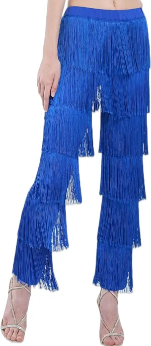 ZBH1985 Women's Latin Dance Pants Tassel Ballroom Dance Professional Black Adult Fringe Rumba Tango Salsa Practice Pants