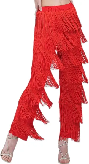ZBH1985 Women's Latin Dance Pants Tassel Ballroom Dance Professional Black Adult Fringe Rumba Tango Salsa Practice Pants