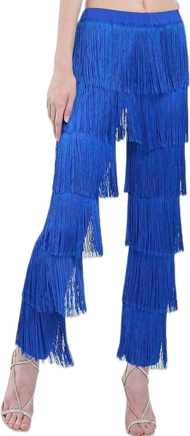ZBH1985 Women's Latin Dance Pants Tassel Ballroom Dance Professional Black Adult Fringe Rumba Tango Salsa Practice Pants