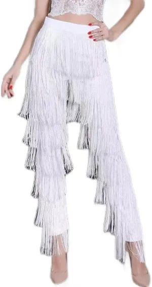 ZBH1985 Women's Latin Dance Pants Tassel Ballroom Dance Professional Black Adult Fringe Rumba Tango Salsa Practice Pants