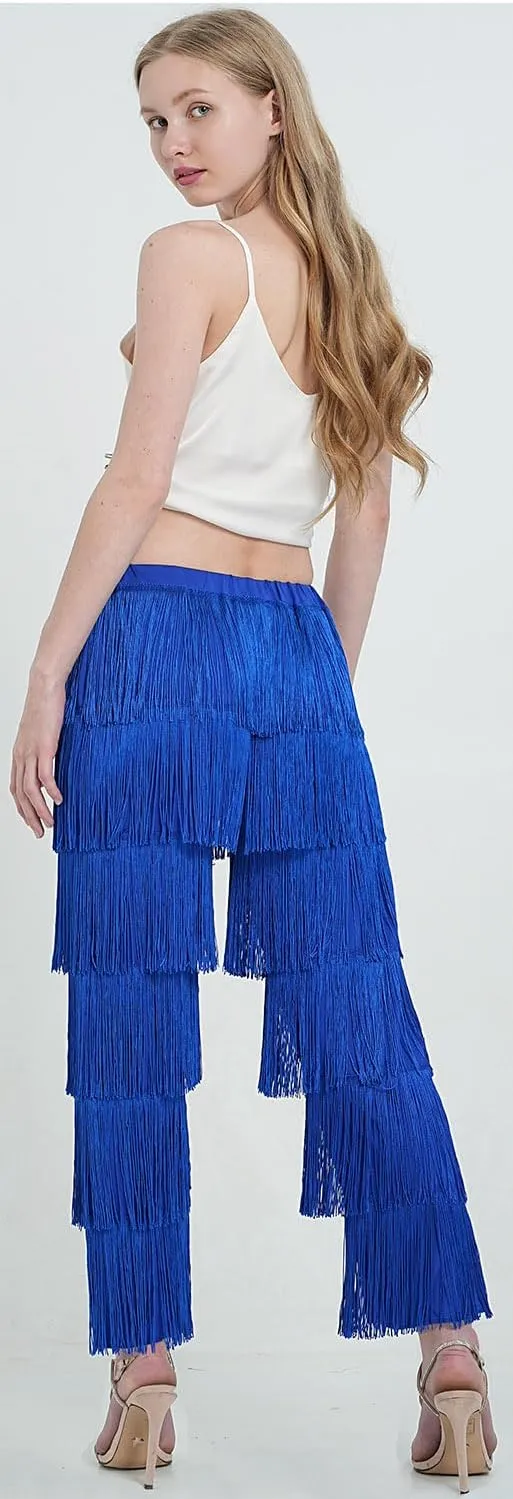 ZBH1985 Women's Latin Dance Pants Tassel Ballroom Dance Professional Black Adult Fringe Rumba Tango Salsa Practice Pants